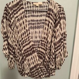 Lovestitch Oversized SZ S Cream and Brown Wrap Blouse Relaxed Style (S36)